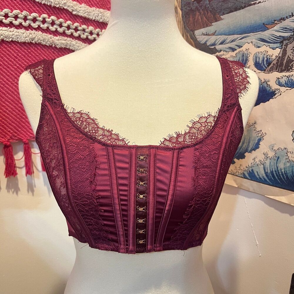 purple victoria's secret lace bustier corset crop top